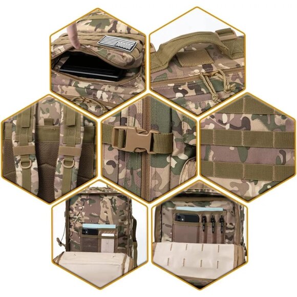 45L Tactical Backpack Camo CP Waterproof Multi Compartment for Hiking, Camping - Picture 3 of 5